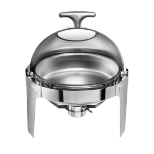 Stainless Steel Round Roll Top Chafing Dish With Glass Lid